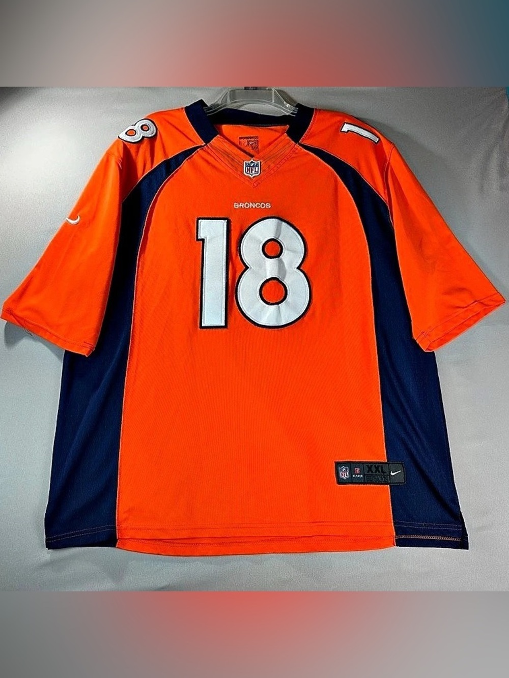Nike Denver Broncos Peyton Manning #18 NFL On-Field Game Jersey Orange Blue XXL
